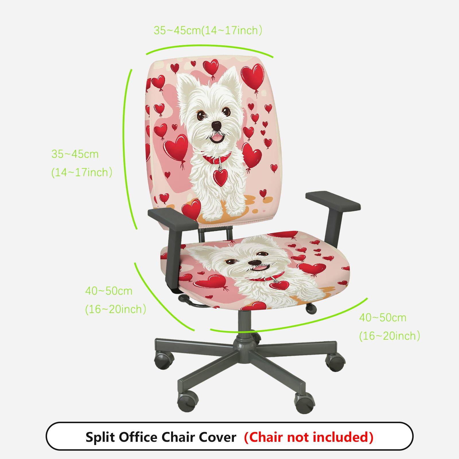2-Piece Cute Valentine Dog Heart Love Romantic  Computer Chair Cover Set, Seat and Backrest