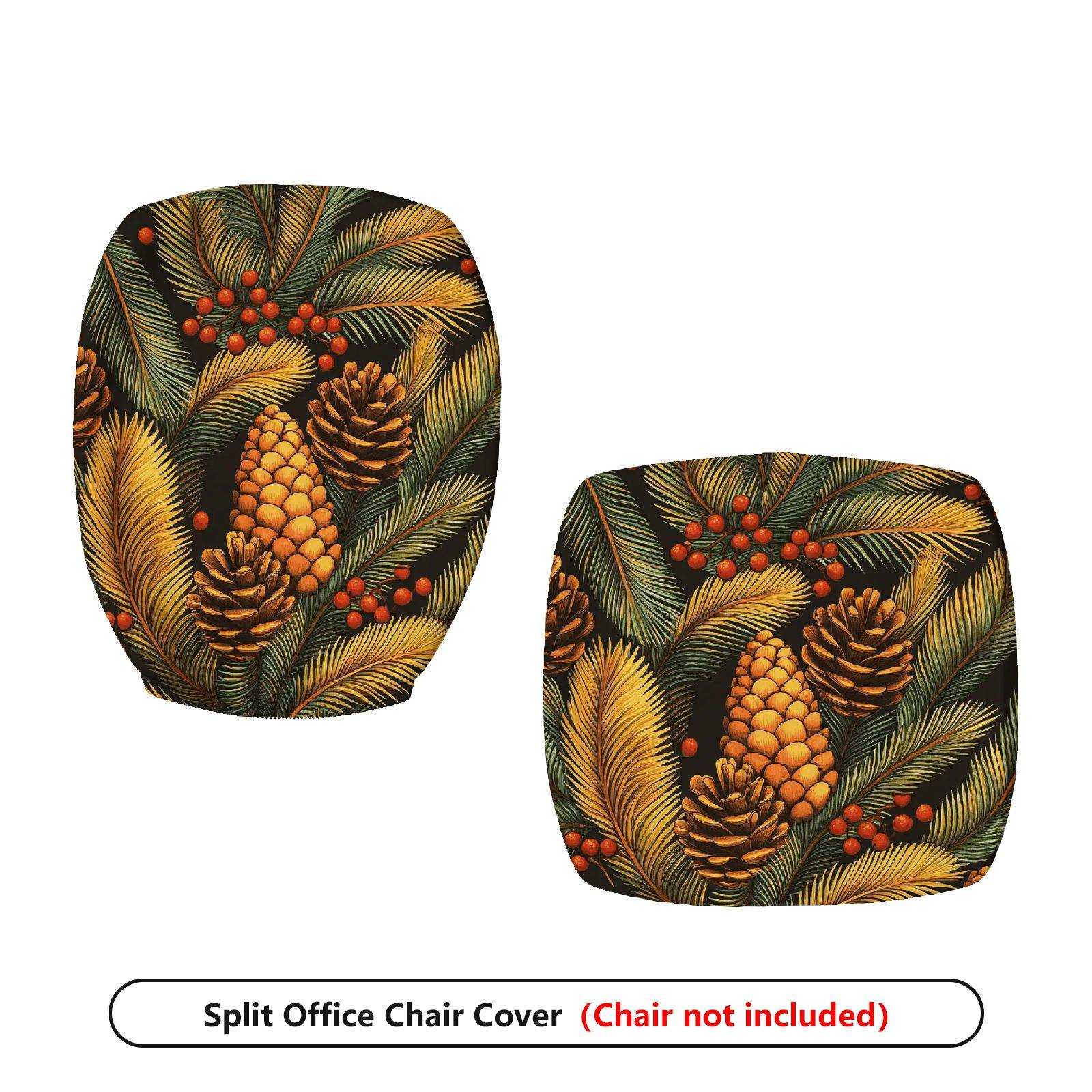 2-Piece Christmas Pinecone Berry Leaf Holiday  Computer Chair Cover Set, Seat and Backrest