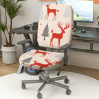 2-Piece Deer Christmas Tree Snowflake Holiday  Computer Chair Cover Set, Seat and Backrest