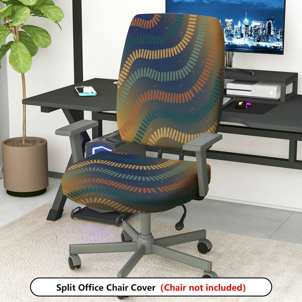 2-Piece Abstract Colorful Geometric Wave Pattern  Computer Chair Cover Set, Seat and Backrest