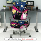 2-Piece Cat Night City Festival Decorative Moon  Computer Chair Cover Set, Seat and Backrest