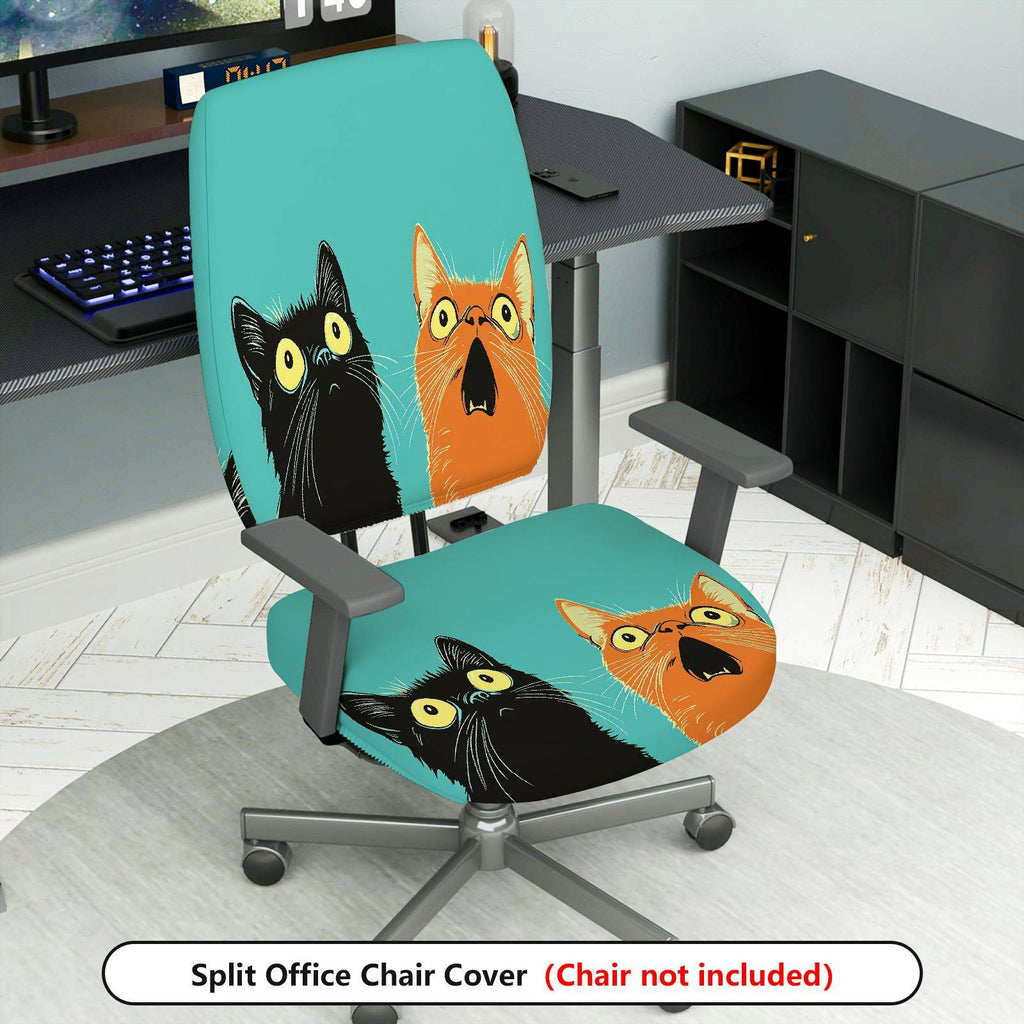 2-Piece Cute Cat Pattern Colorful Fun Whimsical Unique  Computer Chair Cover Set, Seat and Backrest