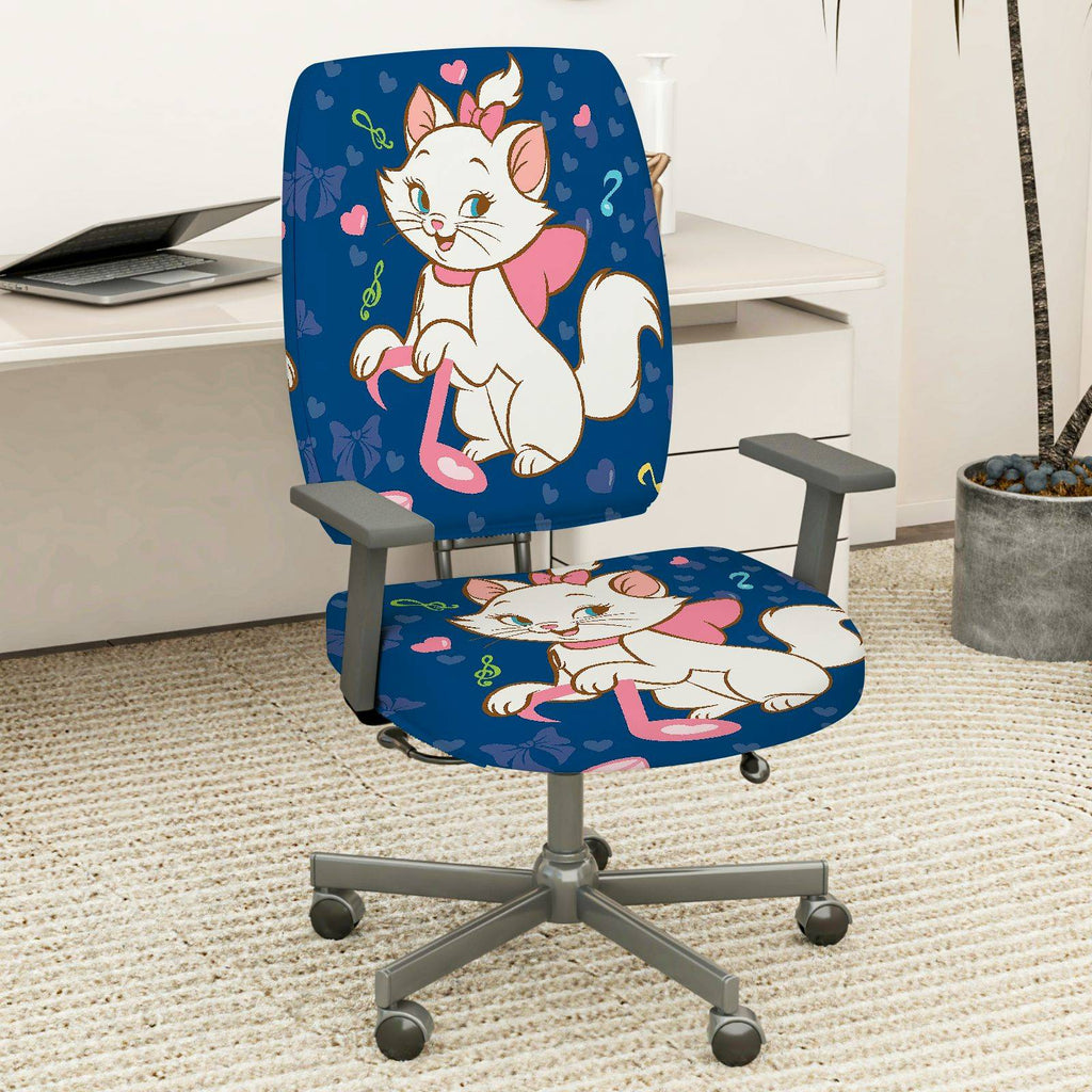 2-Piece Cute cat blue pink heart music bow  Computer Chair Cover Set, Seat and Backrest