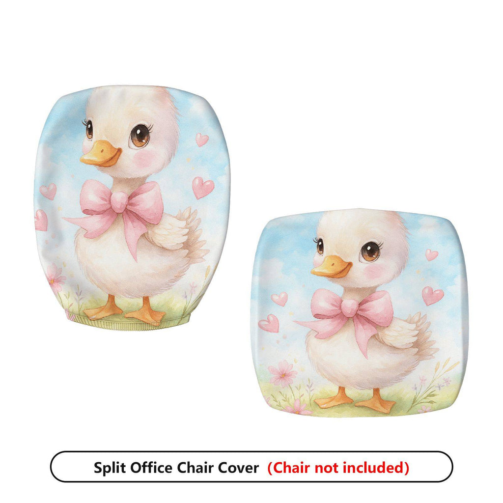 2-Piece Cute Duck Pink Bow Heart Spring  Computer Chair Cover Set, Seat and Backrest