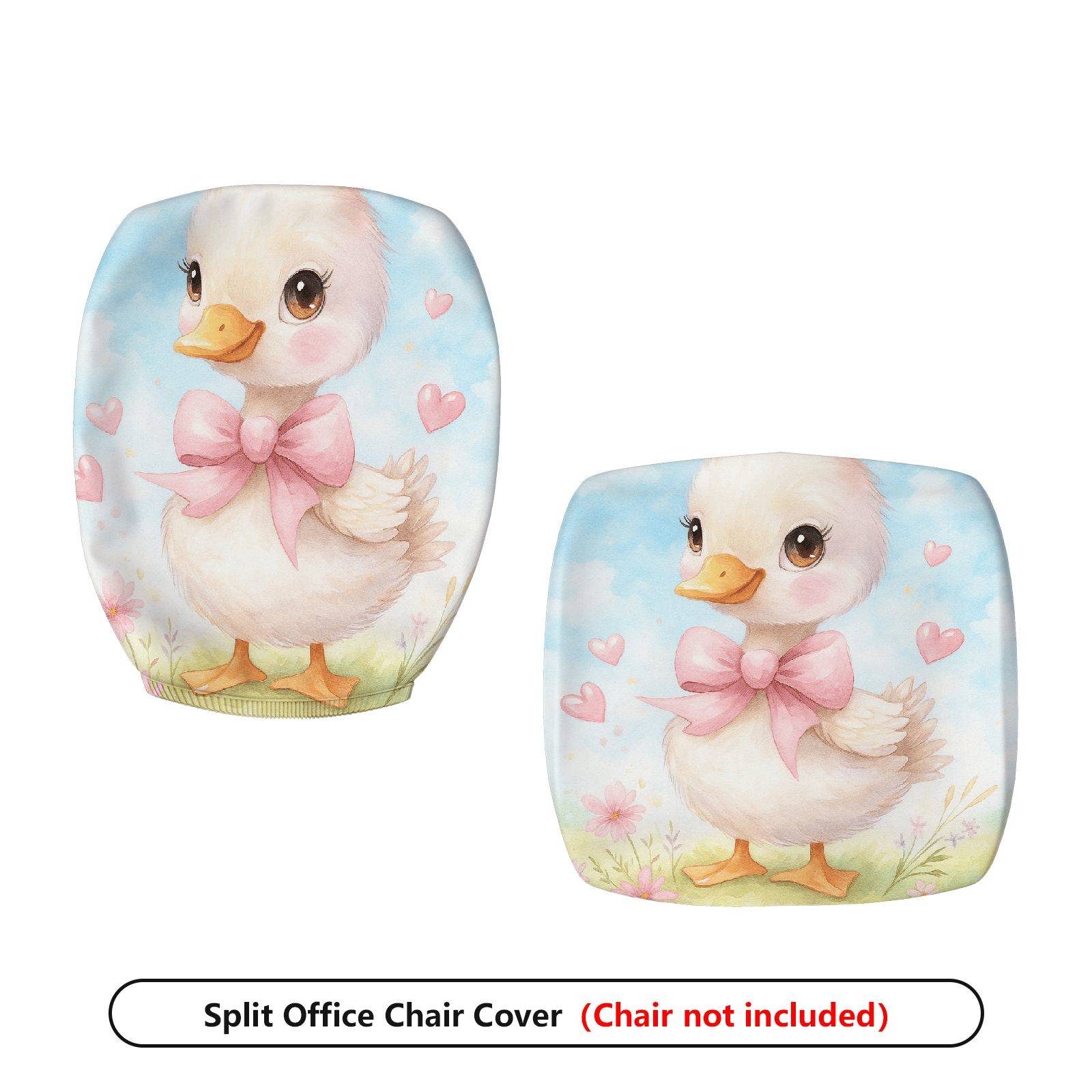 2-Piece Cute Duck Pink Bow Heart Spring  Computer Chair Cover Set, Seat and Backrest