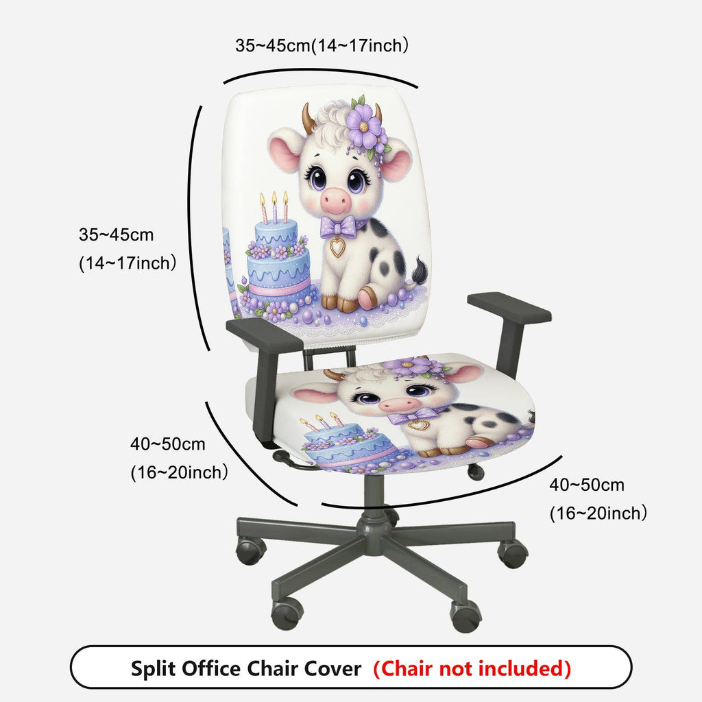 2-Piece Cow Birthday Celebration Cute Decorative  Computer Chair Cover Set, Seat and Backrest