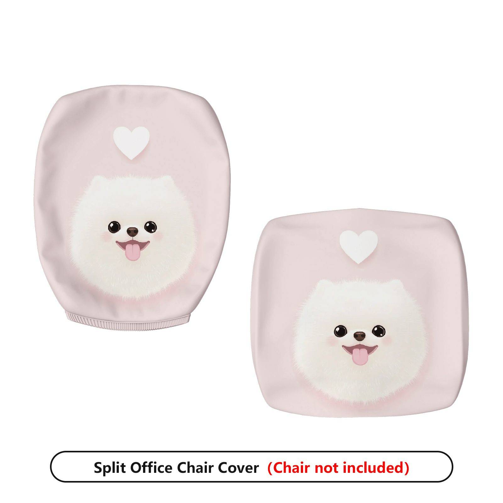 2-Piece Cute Dog Heart Pink Adorable Fun  Computer Chair Cover Set, Seat and Backrest