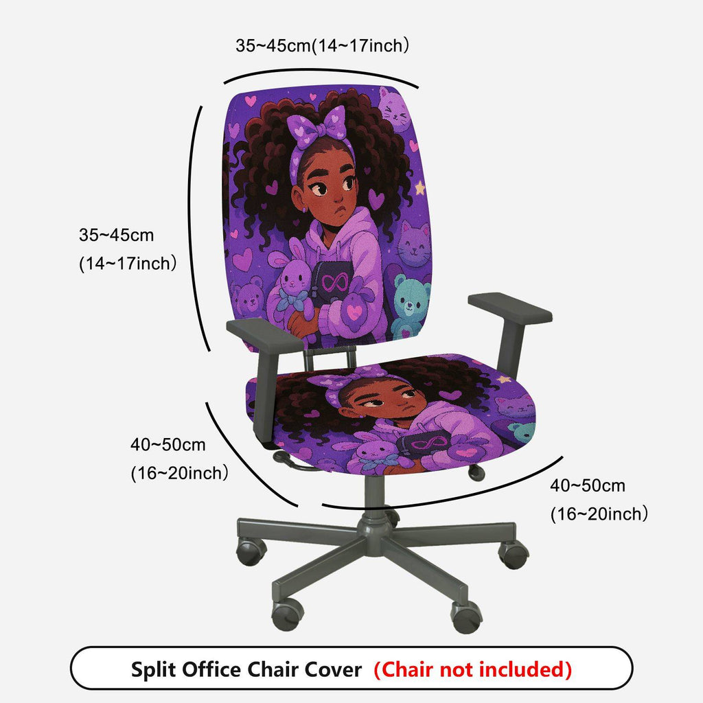 2-Piece purple heart girl cute teddy bear  Computer Chair Cover Set, Seat and Backrest