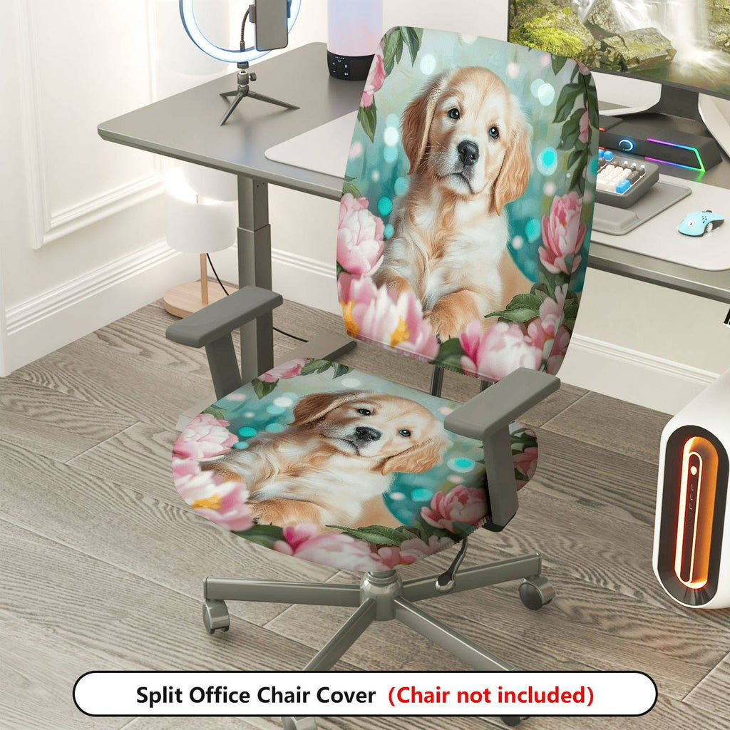 2-Piece Floral Dog Pattern Colorful Cute Relaxing  Computer Chair Cover Set, Seat and Backrest
