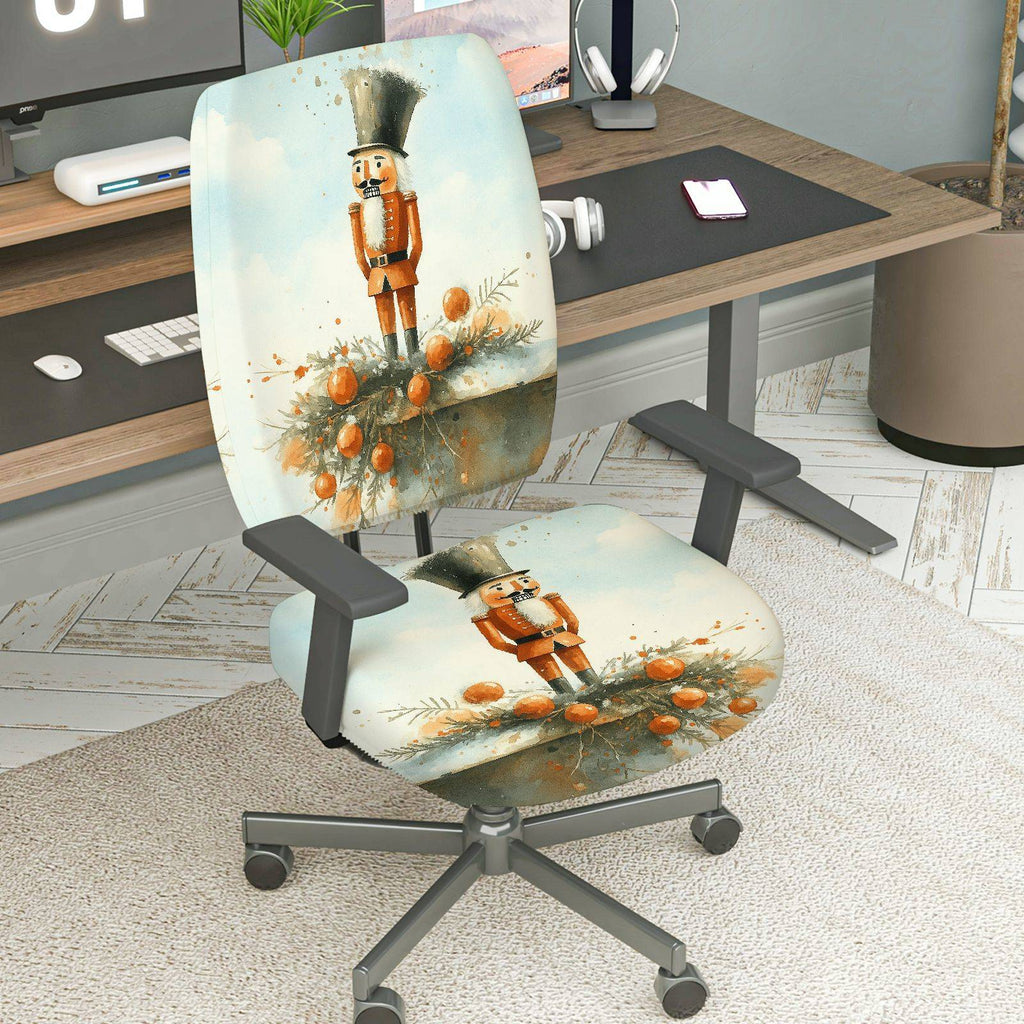 2-Piece Nutcracker Christmas Holiday Festive Decorative  Computer Chair Cover Set, Seat and Backrest