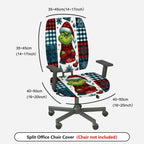 2-Piece Christmas Grinch Plaid Snowflake Holiday  Computer Chair Cover Set, Seat and Backrest