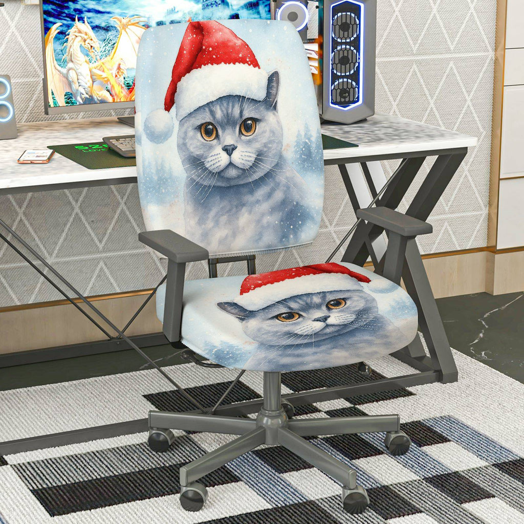 2-Piece Christmas cat festive design  Computer Chair Cover Set, Seat and Backrest