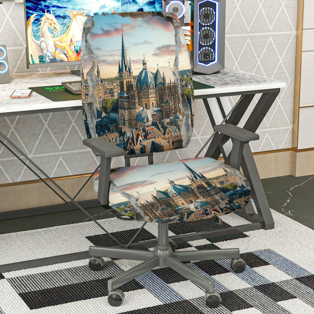 2-Piece Cathedral Landscape Architecture Travel Art  Computer Chair Cover Set, Seat and Backrest
