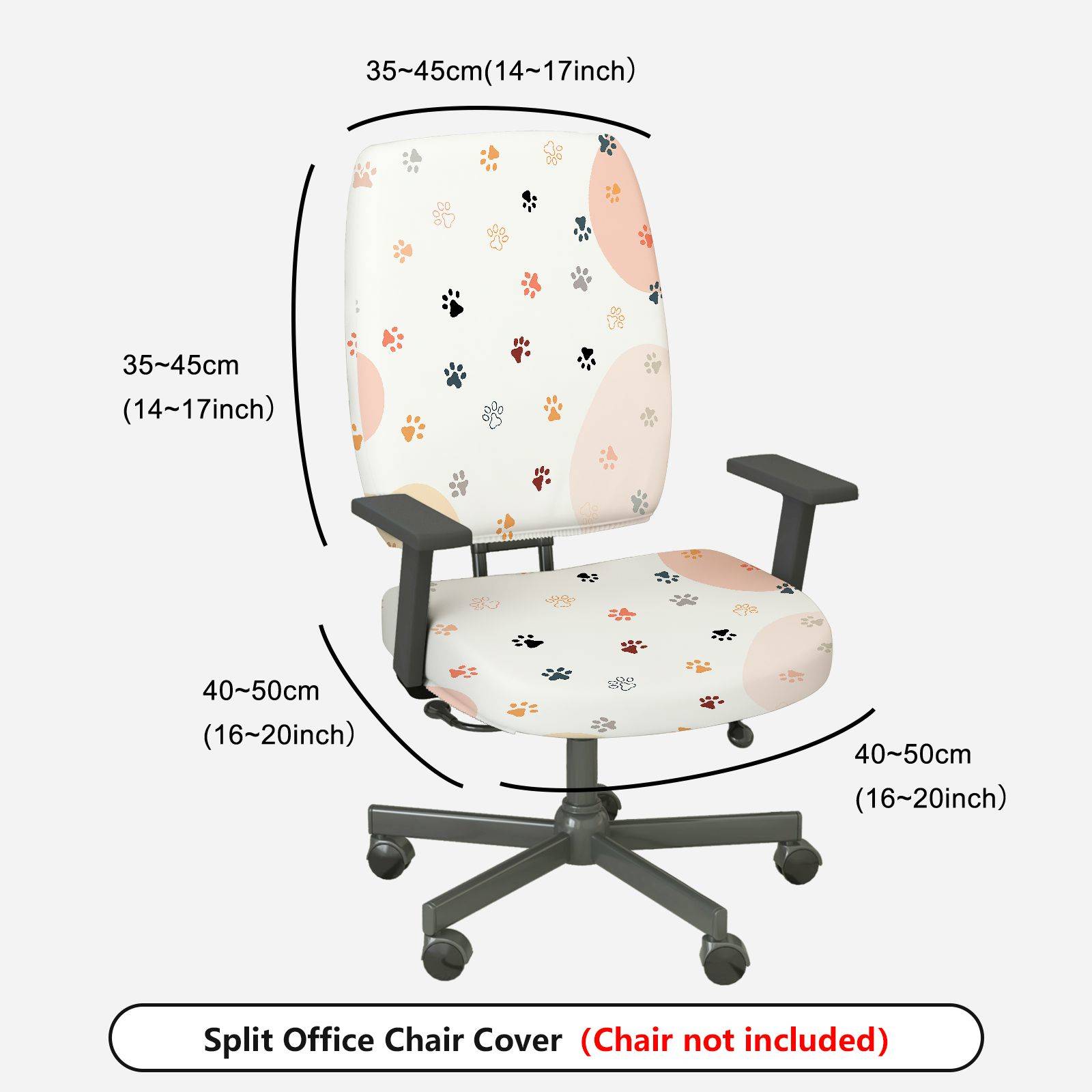 2-Piece Cat Paw Pattern  Computer Chair Cover Set, Seat and Backrest