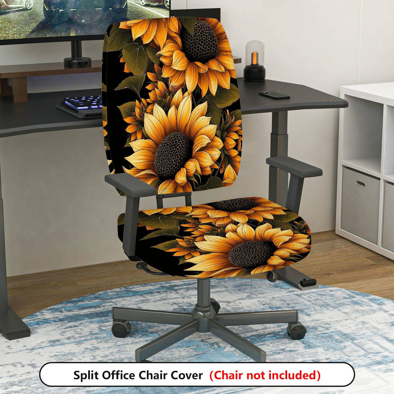2-Piece sunflower floral pattern autumn sunburst yellow  Computer Chair Cover Set, Seat and Backrest