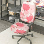 2-Piece Pink Flower Rabbit Cute Spring  Computer Chair Cover Set, Seat and Backrest