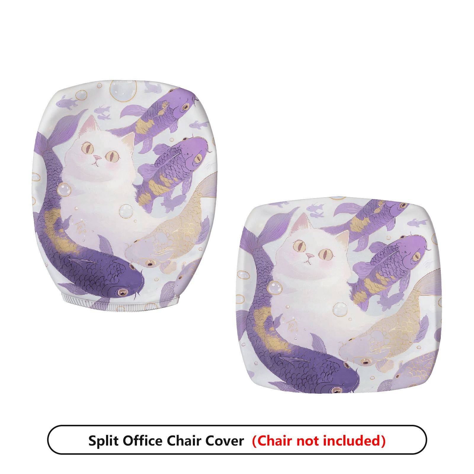2-Piece Cat Fish Fantasy Art  Computer Chair Cover Set, Seat and Backrest