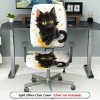 2-Piece Cute Black Cat Art  Computer Chair Cover Set, Seat and Backrest