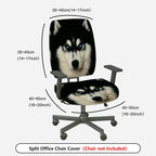 2-Piece Wolf Animal Art Blue Eyes Novelty Husky Dog  Computer Chair Cover Set, Seat and Backrest