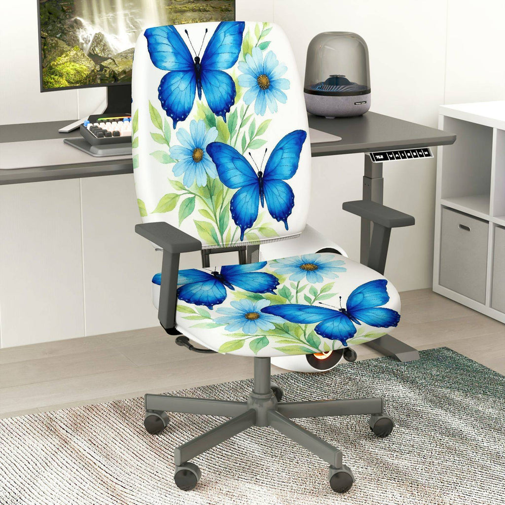 2-Piece Butterfly Flower Pattern Nature Colorful  Computer Chair Cover Set, Seat and Backrest