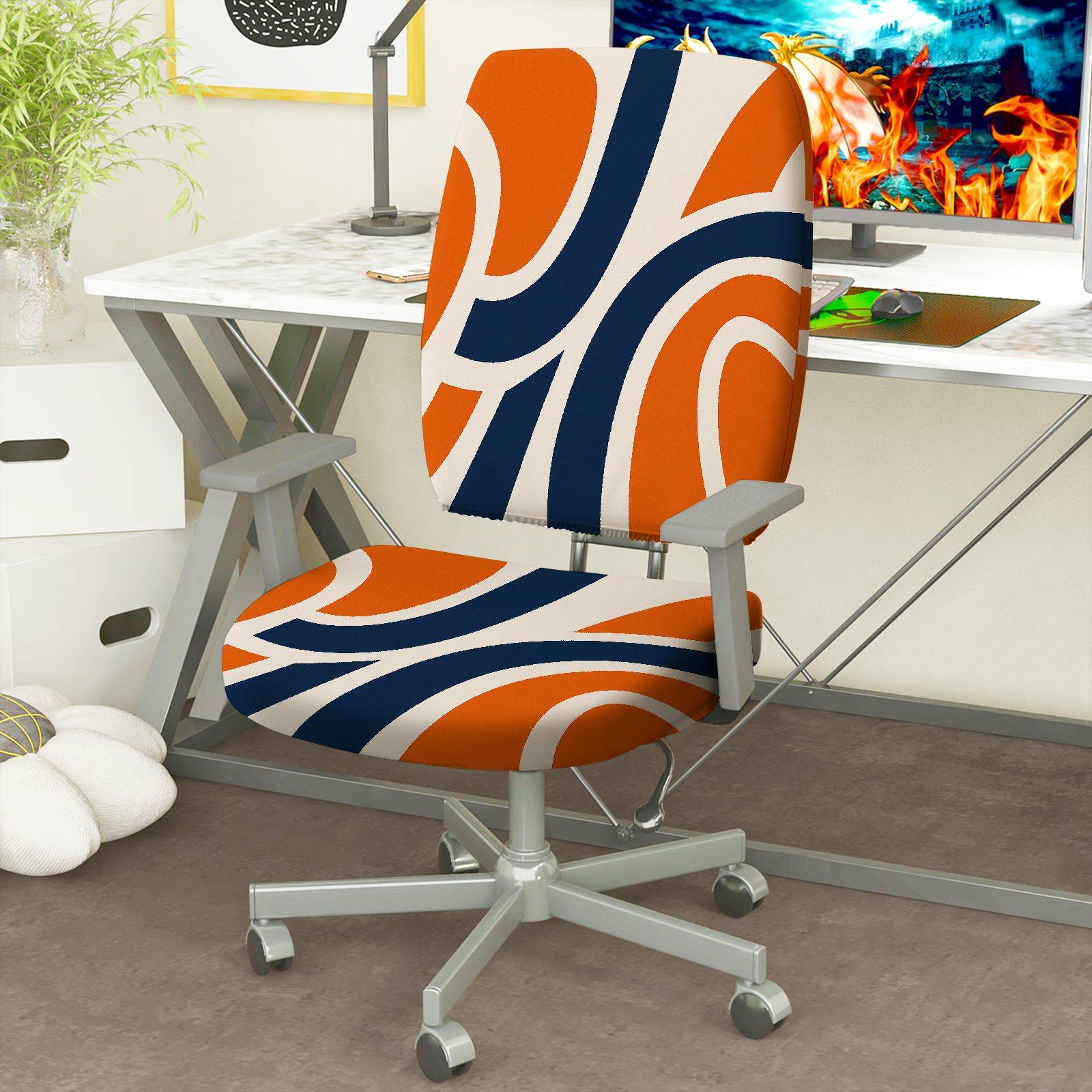 2-Piece Abstract Geometric Modern Stylish Vibrant  Computer Chair Cover Set, Seat and Backrest