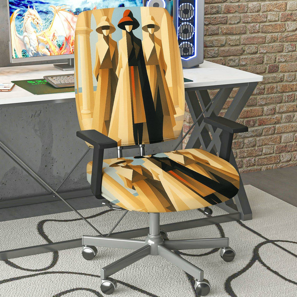 2-Piece Abstract Art Geometric Modern Stylish  Computer Chair Cover Set, Seat and Backrest