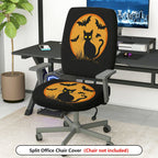 2-Piece Halloween Black Cat Bat Moon Orange  Computer Chair Cover Set, Seat and Backrest
