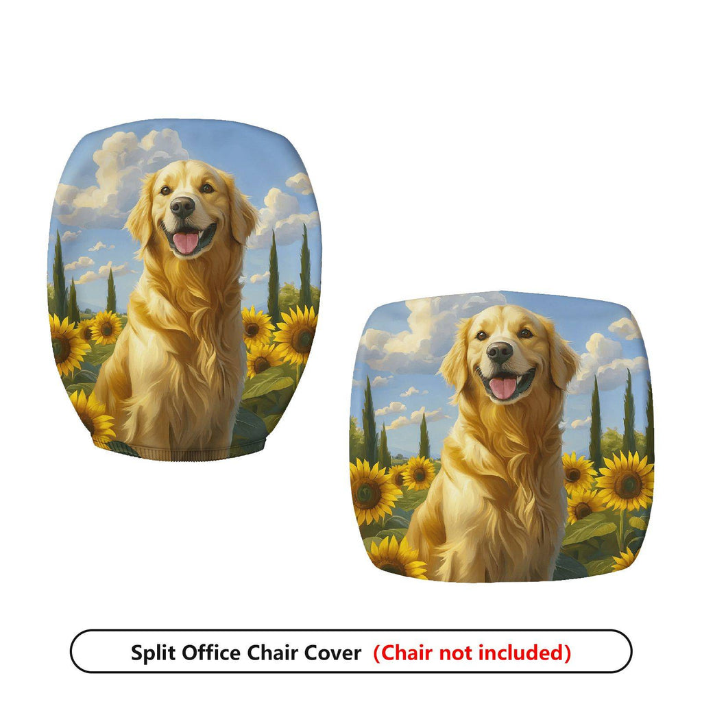 2-Piece Golden Retriever Sunflower Sky Landscape  Computer Chair Cover Set, Seat and Backrest