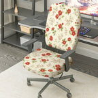 2-Piece Floral Pattern Red Flower  Computer Chair Cover Set, Seat and Backrest