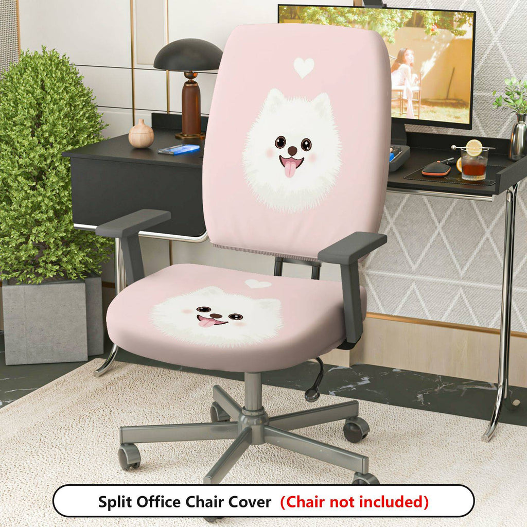 2-Piece Cute Dog Pattern Heart Pink  Computer Chair Cover Set, Seat and Backrest