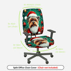 2-Piece Christmas Dog Santa Hat Pinecone Snowflakes  Computer Chair Cover Set, Seat and Backrest