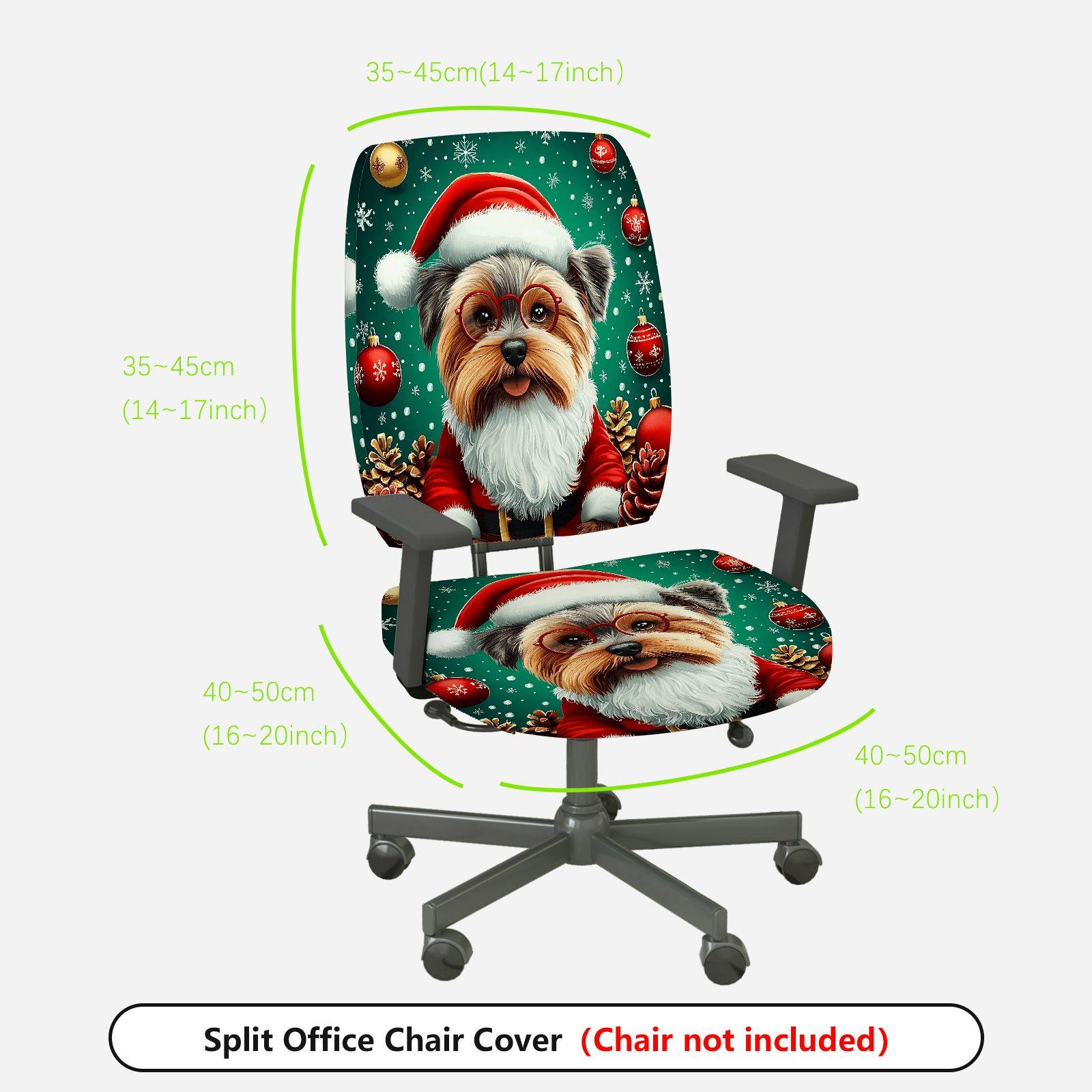 2-Piece Christmas Dog Santa Hat Pinecone Snowflakes  Computer Chair Cover Set, Seat and Backrest