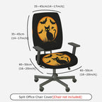 2-Piece Halloween Black Cat Bat Moon Orange  Computer Chair Cover Set, Seat and Backrest