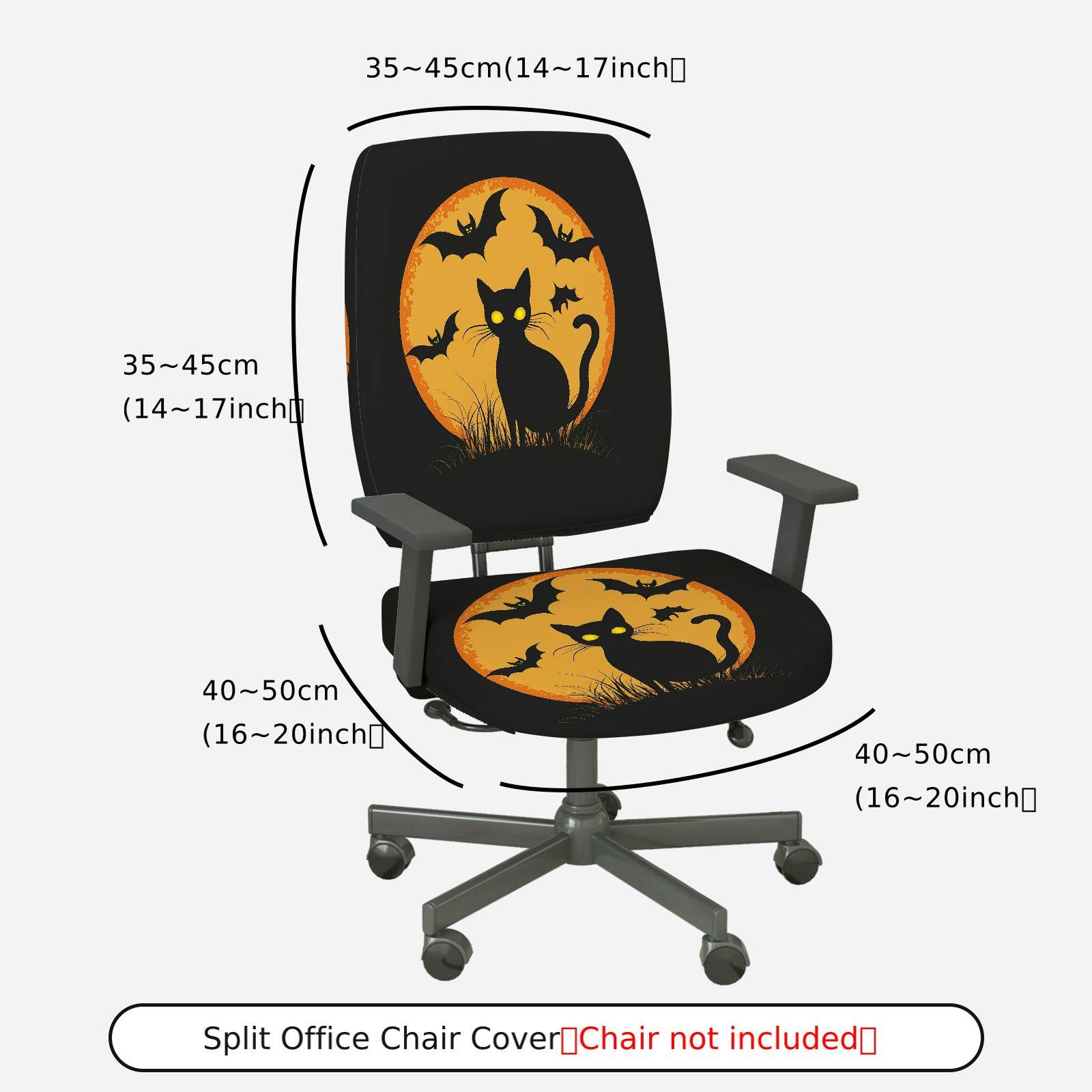 2-Piece Halloween Black Cat Bat Moon Orange  Computer Chair Cover Set, Seat and Backrest