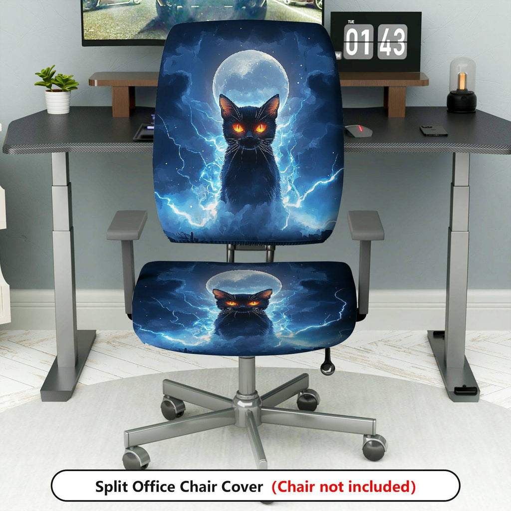 2-Piece Halloween Moon Cat Lightning Sky  Computer Chair Cover Set, Seat and Backrest