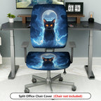 2-Piece Halloween Moon Cat Lightning Sky  Computer Chair Cover Set, Seat and Backrest