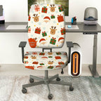 2-Piece Christmas Deer Santa Gift Snowflake  Computer Chair Cover Set, Seat and Backrest