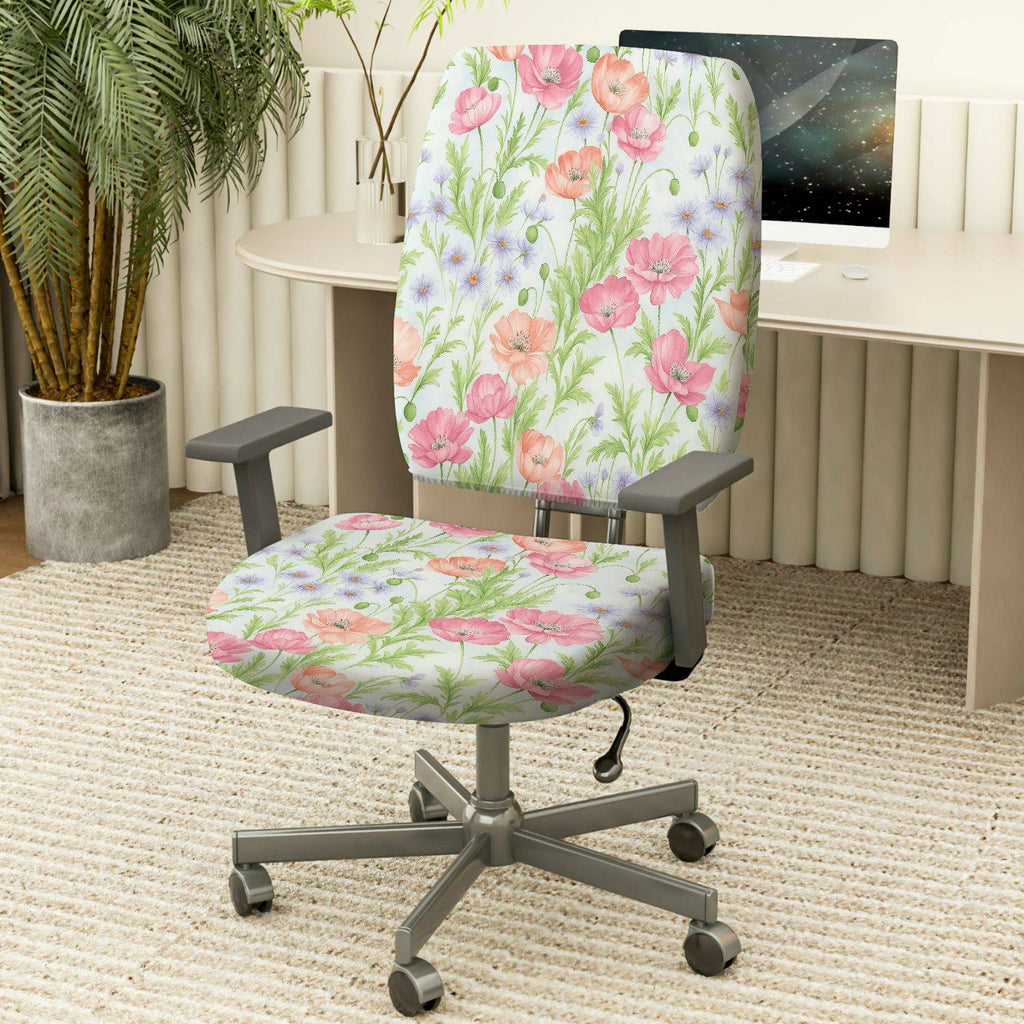 2-Piece Floral Blossom Pastel Spring Garden  Computer Chair Cover Set, Seat and Backrest