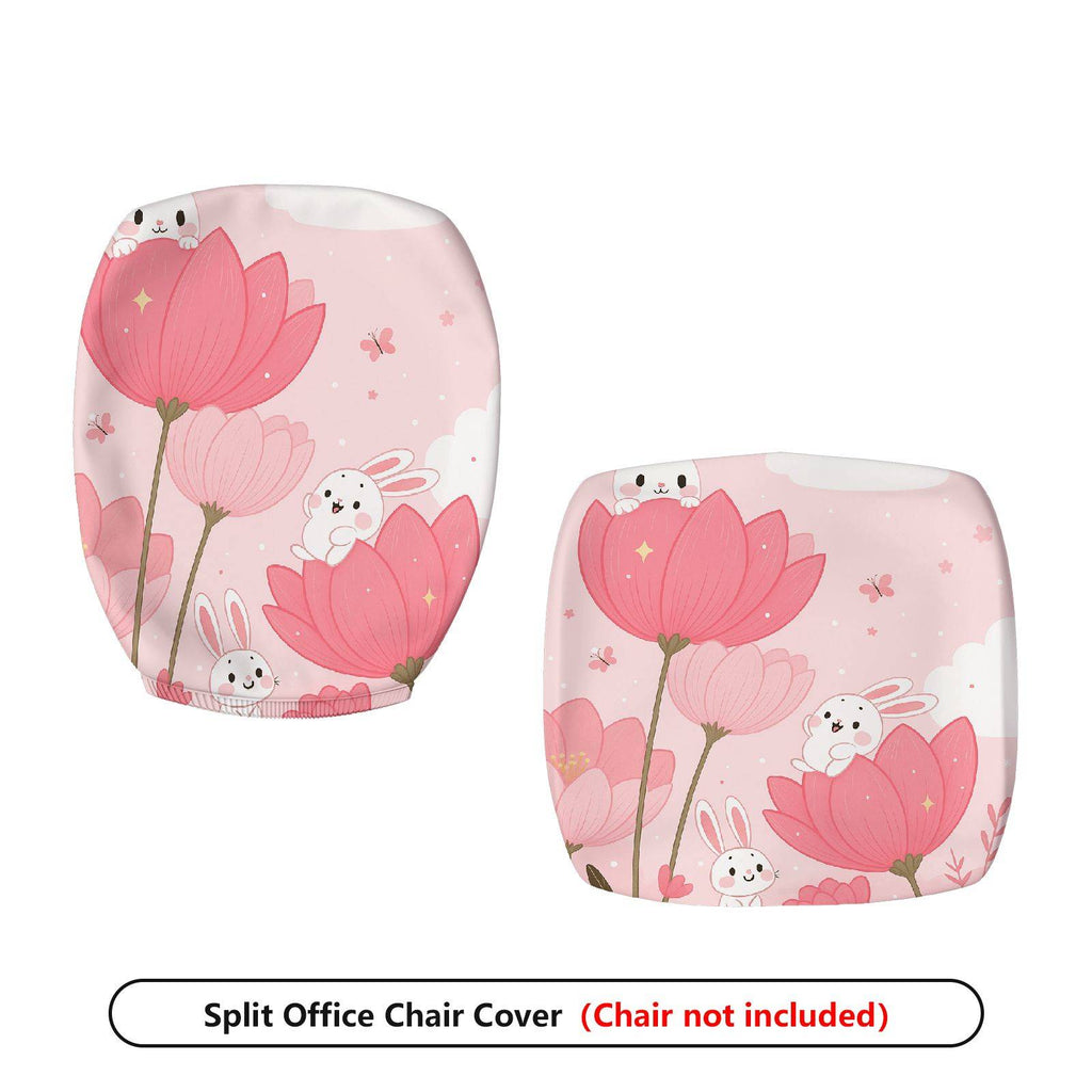 2-Piece Pink Flower Rabbit Cute Spring  Computer Chair Cover Set, Seat and Backrest