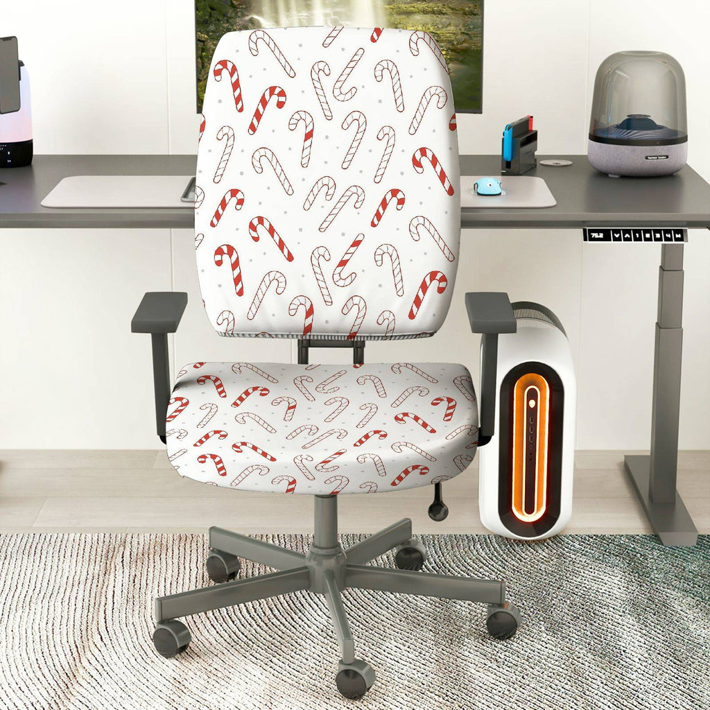 2-Piece Christmas Candy Cane Festive Holiday Printed  Computer Chair Cover Set, Seat and Backrest