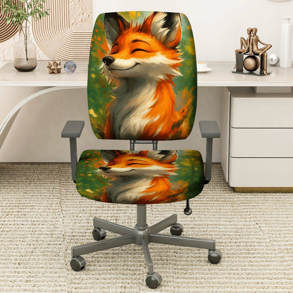 2-Piece Cute Fox Animal Art  Computer Chair Cover Set, Seat and Backrest