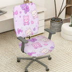 2-Piece Cute Teddy Bear Pink Hearts Stars Bow  Computer Chair Cover Set, Seat and Backrest