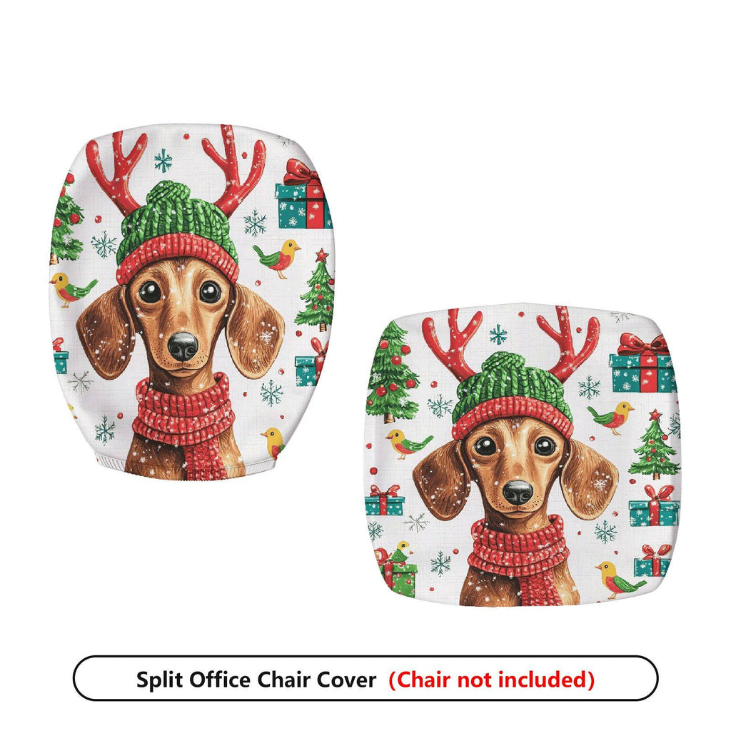 2-Piece Christmas Dog Reindeer Gift Tree Snowflakes  Computer Chair Cover Set, Seat and Backrest