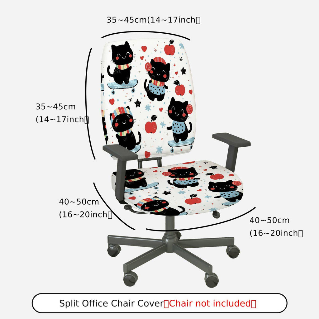 2-Piece Cute Cat Apple Heart Star  Computer Chair Cover Set, Seat and Backrest