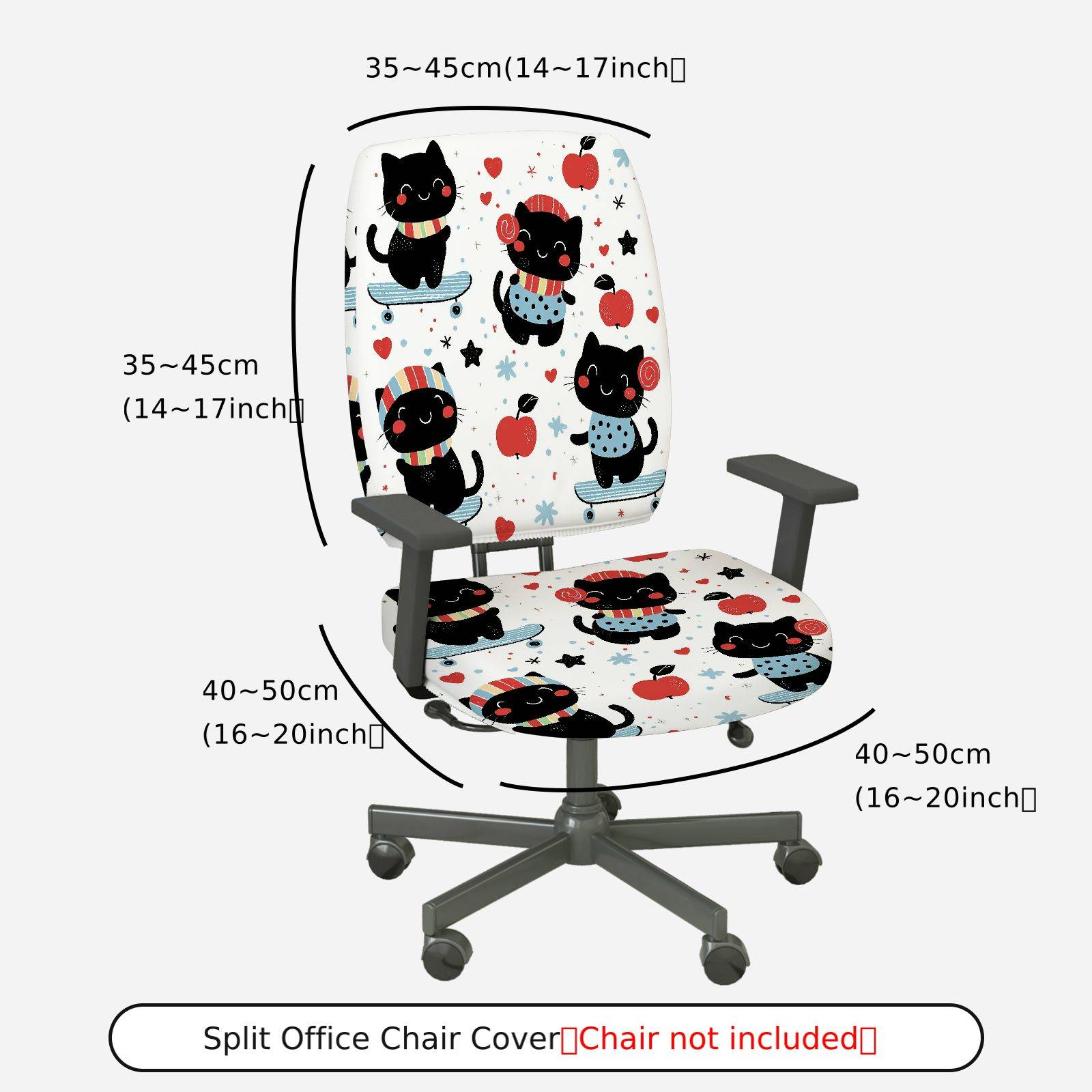 2-Piece Cute Cat Apple Heart Star  Computer Chair Cover Set, Seat and Backrest