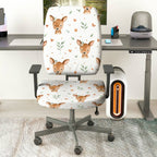 2-Piece Cute Deer Pattern Printed Heart Floral  Computer Chair Cover Set, Seat and Backrest