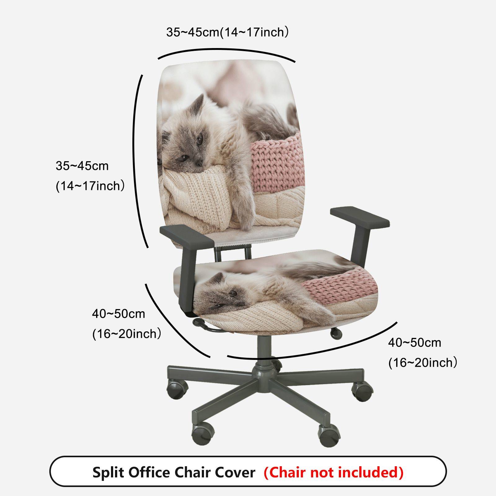 2-Piece Cute Cozy Cat Pattern  Computer Chair Cover Set, Seat and Backrest