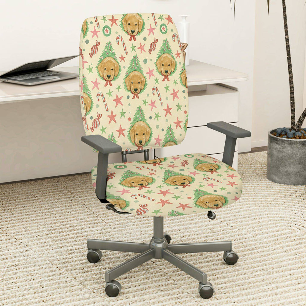 2-Piece Christmas Dog Tree Star Candy  Computer Chair Cover Set, Seat and Backrest