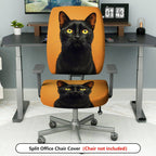 2-Piece Black cat animal portrait art stylish  Computer Chair Cover Set, Seat and Backrest