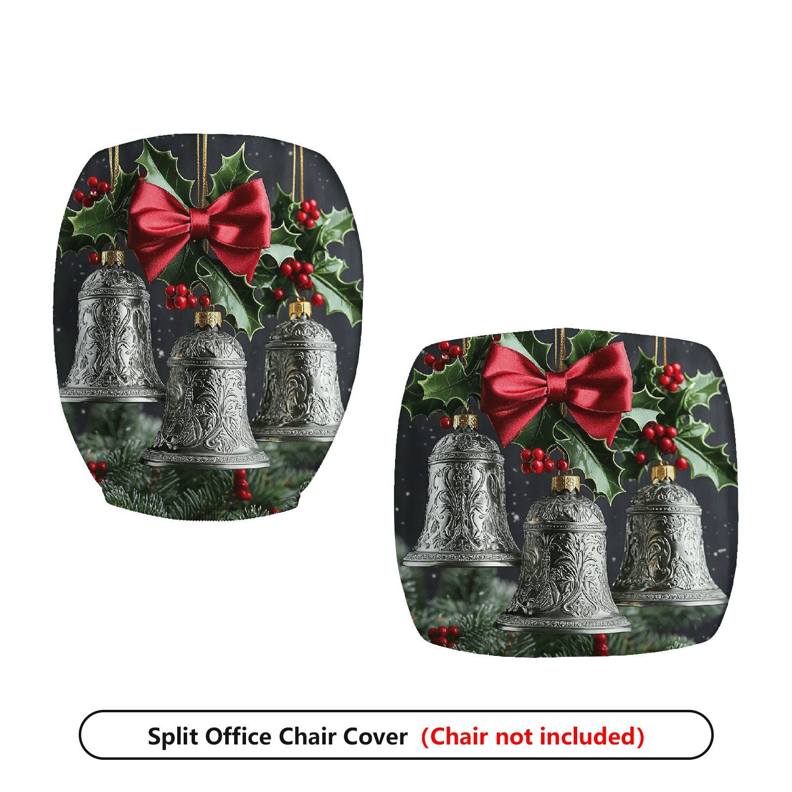 2-Piece Christmas Bell Holly Bow Festive Holiday  Computer Chair Cover Set, Seat and Backrest